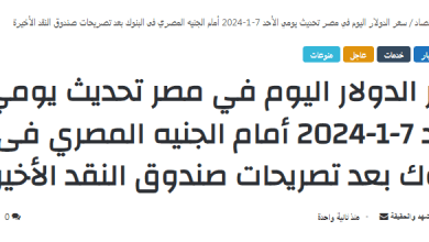 سعر الدولار اليوم في مصر تحديث يومي الأحد 7-1-2024 أمام الجنيه المصري فى البنوك بعد تصريحات صندوق النقد الأخيرة